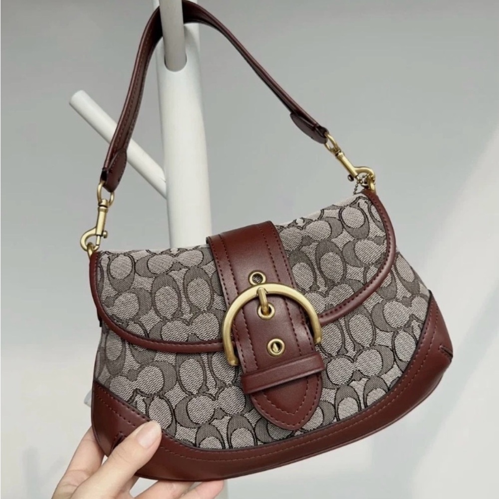 Coach Brown and Tan Signature Shoulder Bag